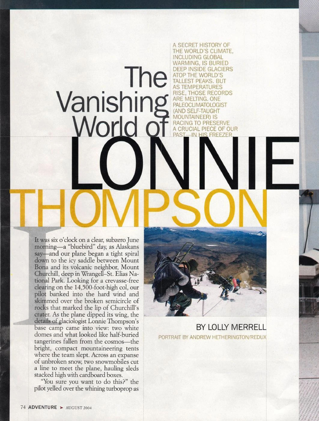 Opening page of The Vanishing World of Lonnie Thompson